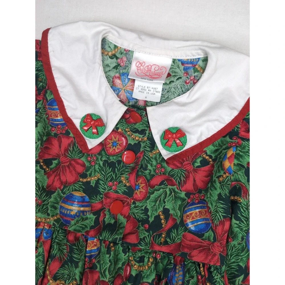 Vintage Ceil Ainsworth Girls 6 Christmas Holiday Dress Cotton USA Made 67-4267